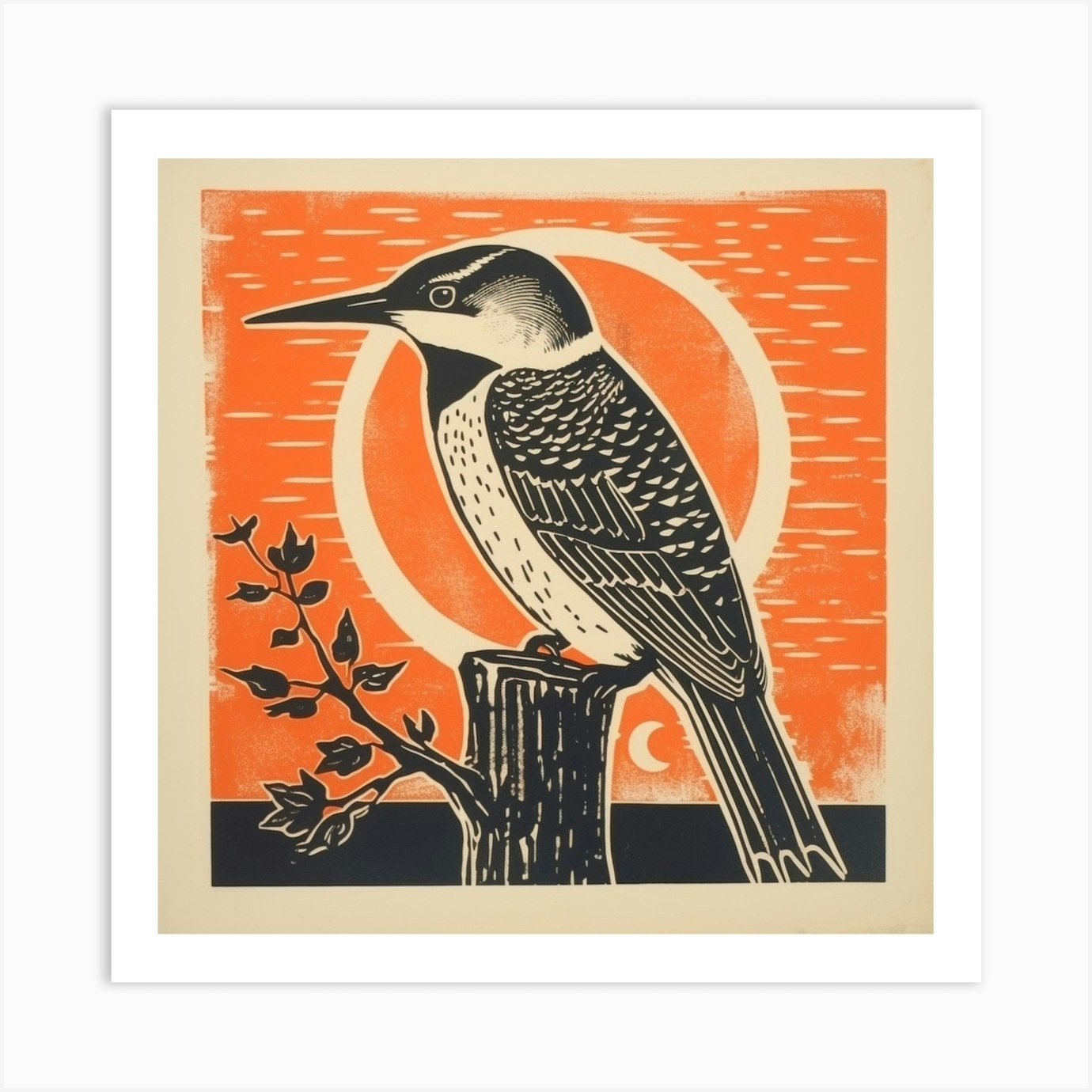 Retro Bird Lithograph Kingfisher 2 Art Print by Feathered Muse - Fy