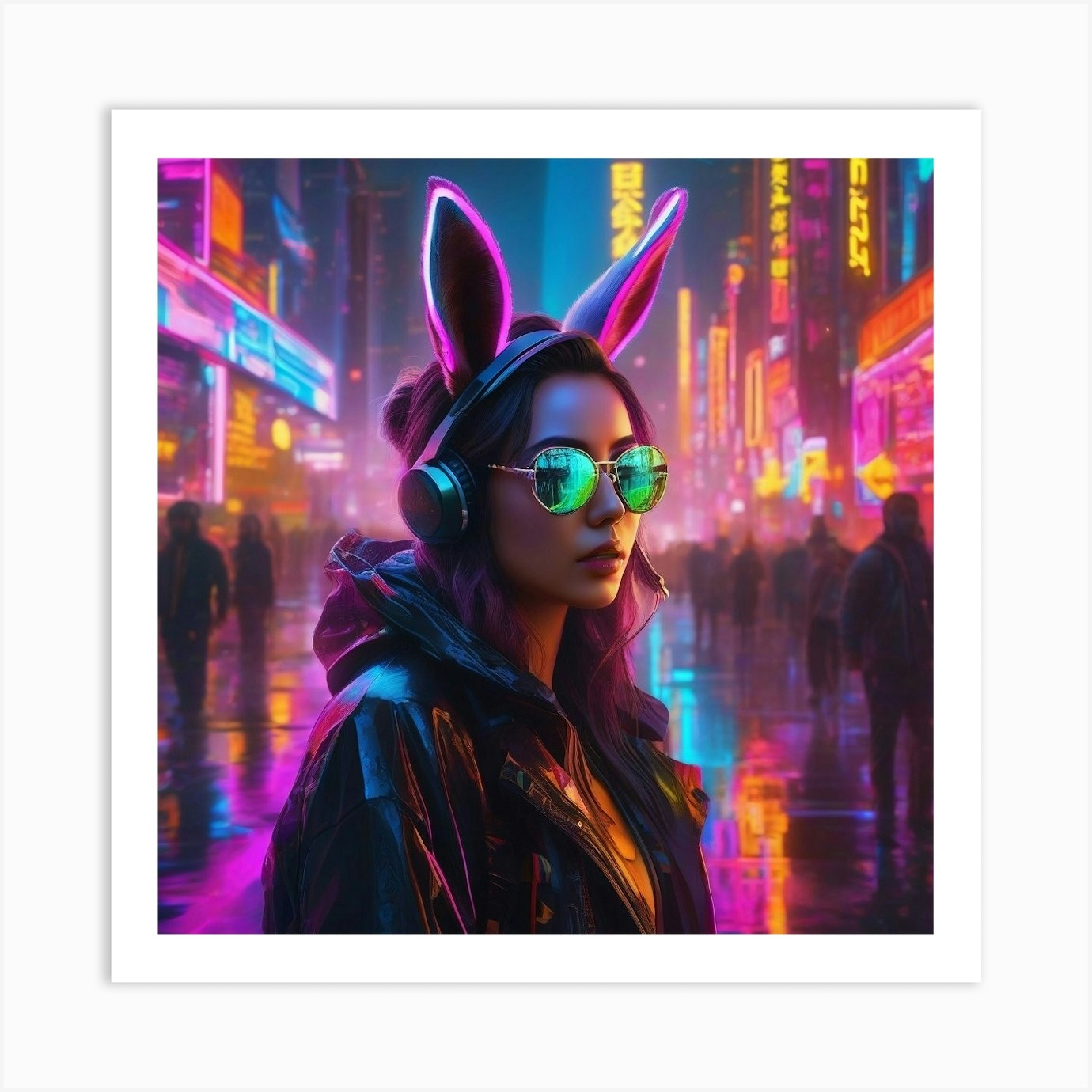Neon Girl With Bunny Ears Art Print by CrazyBtchets Fy