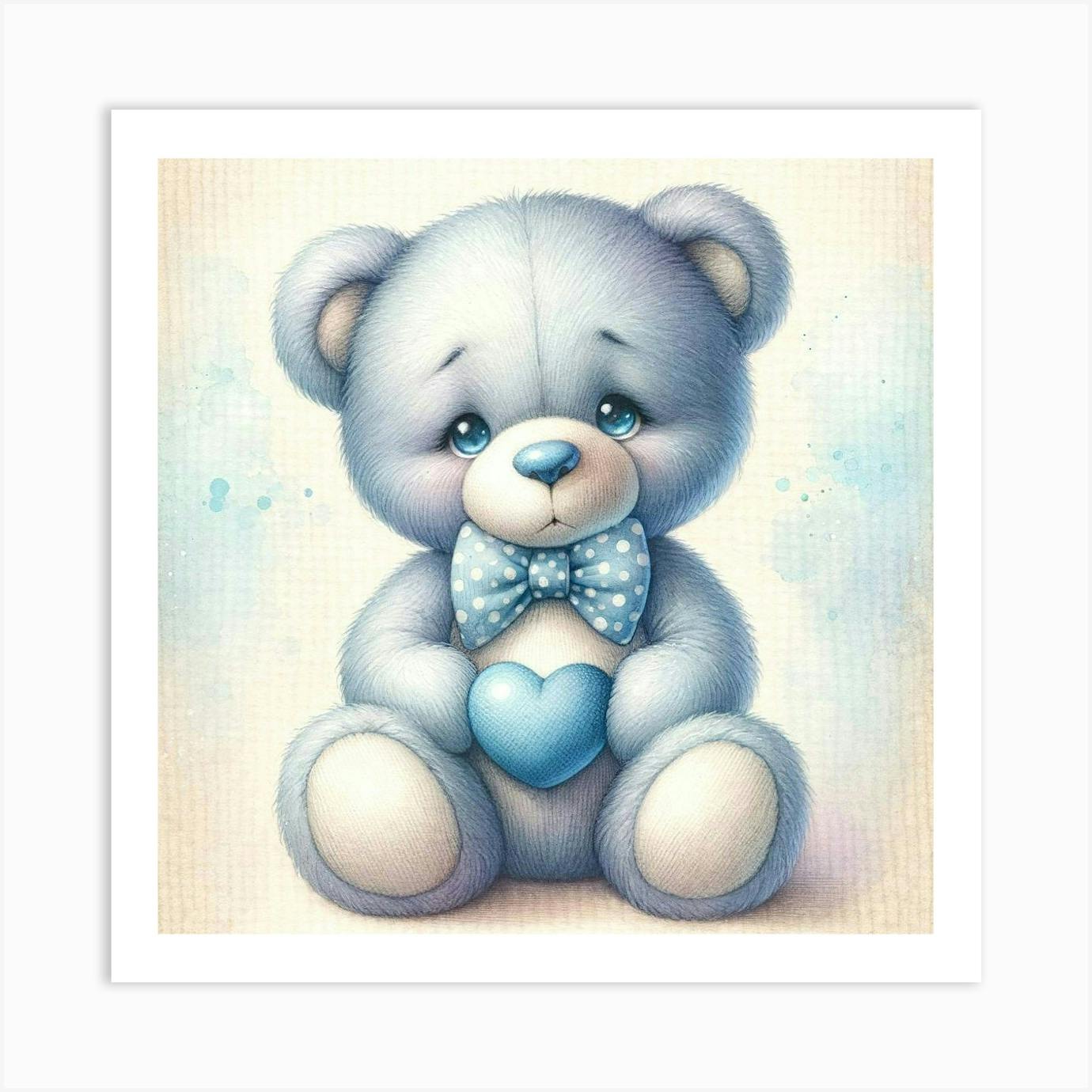 Blue Teddy Bear Art Print by ArtSquare Prints Fy