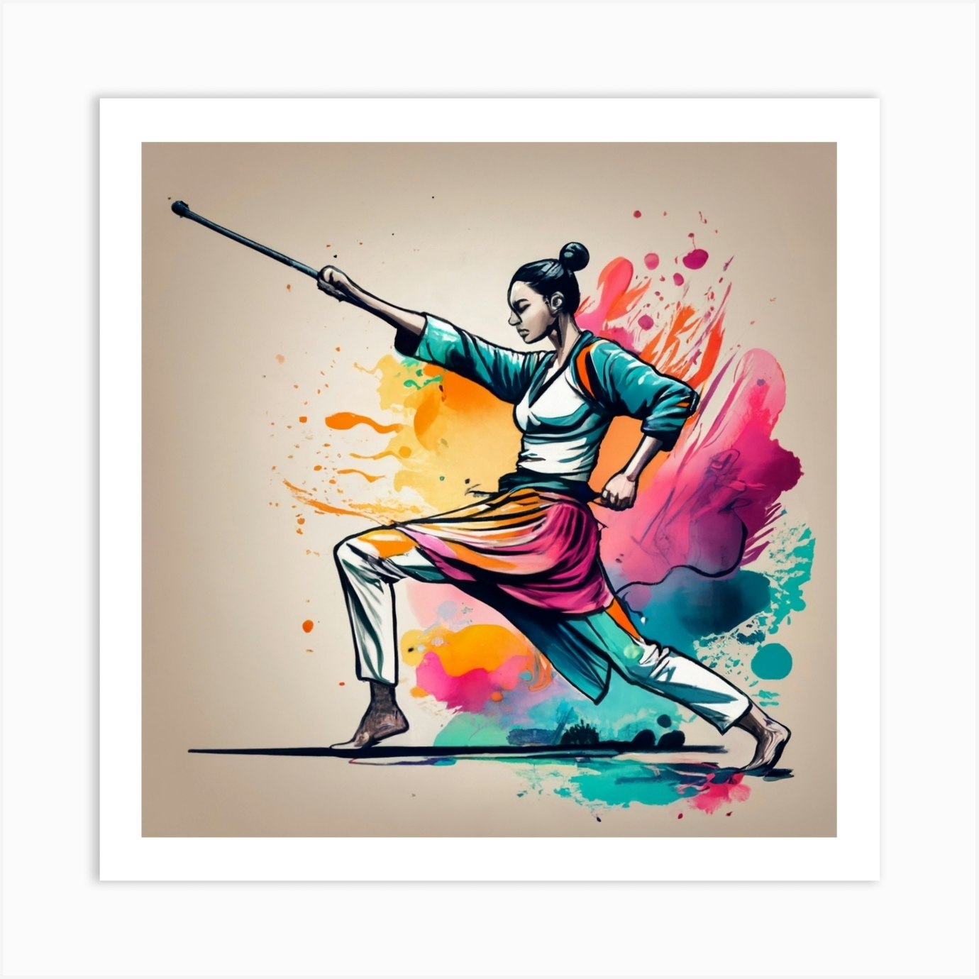 Chinese Martial Arts Martial Arts Bo Staff Art Print by Loopita