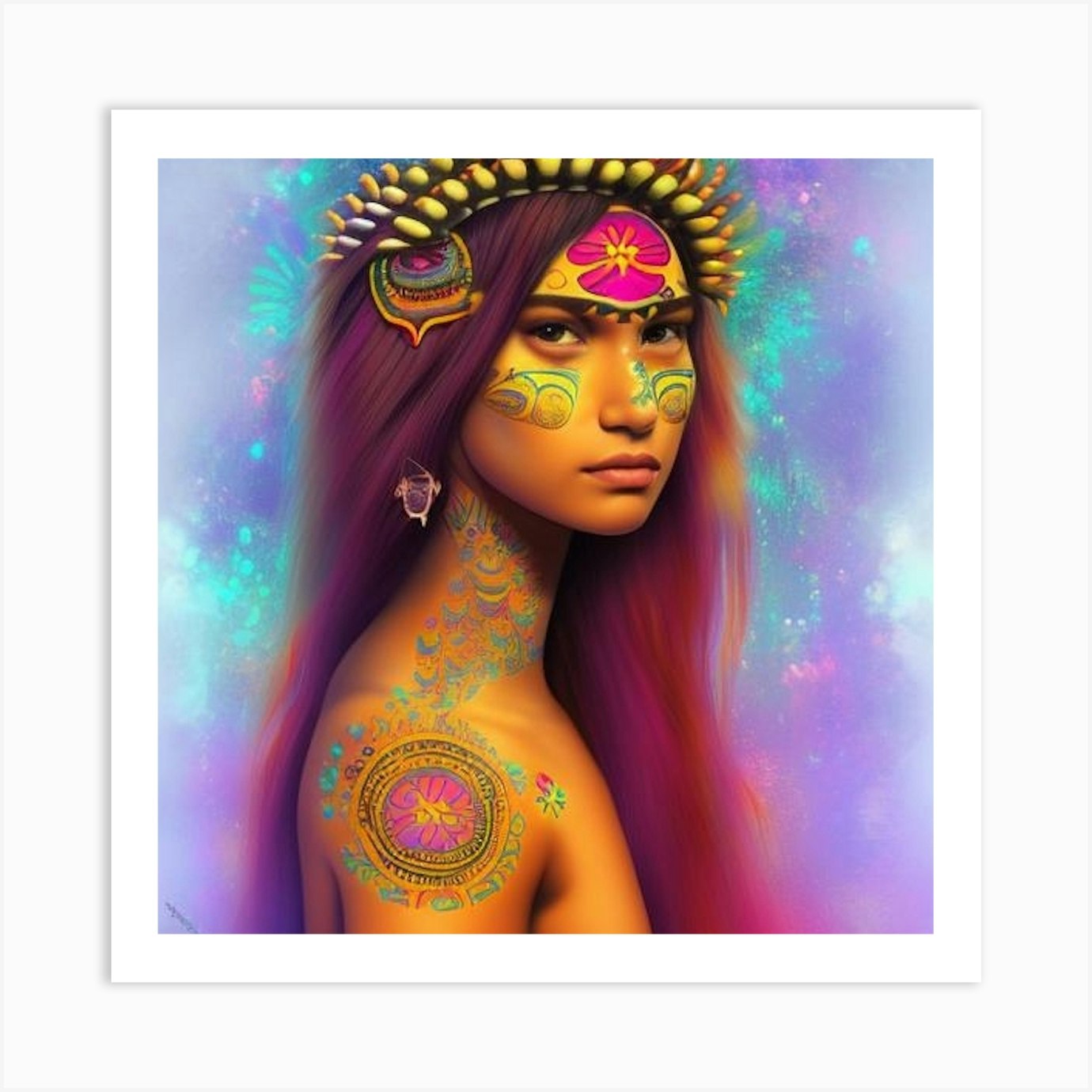 Aztec Girl Art Print by Poyson x - Fy