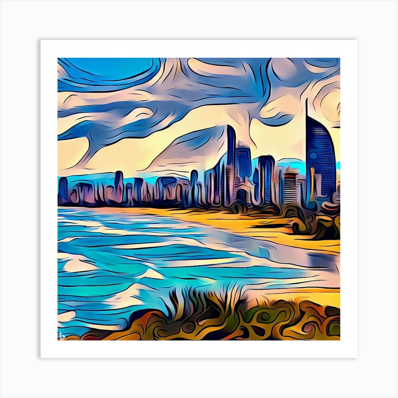 Gold Coast Cityscape 1 Art Print by Hunzinator Fy