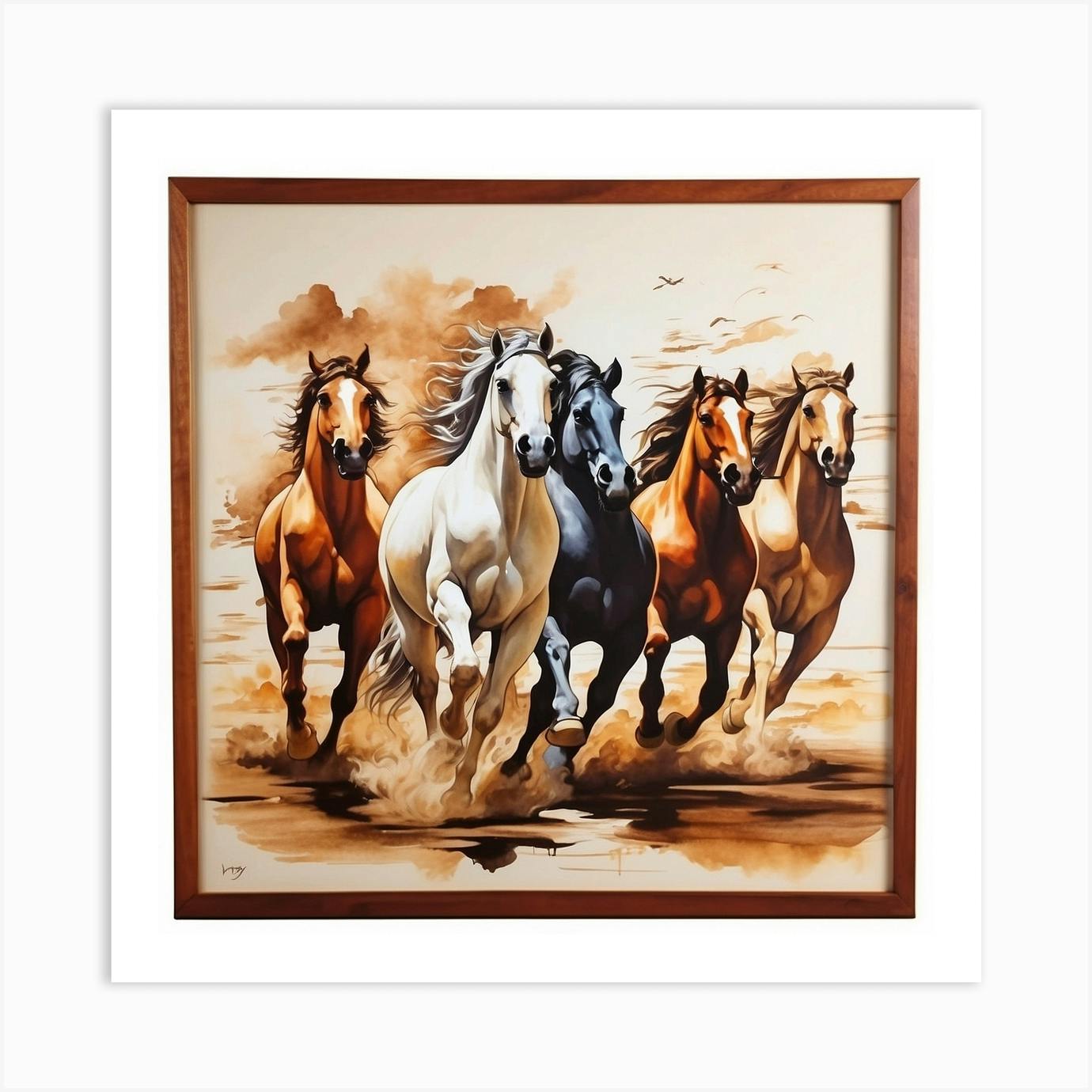 Horse painting, top many horses