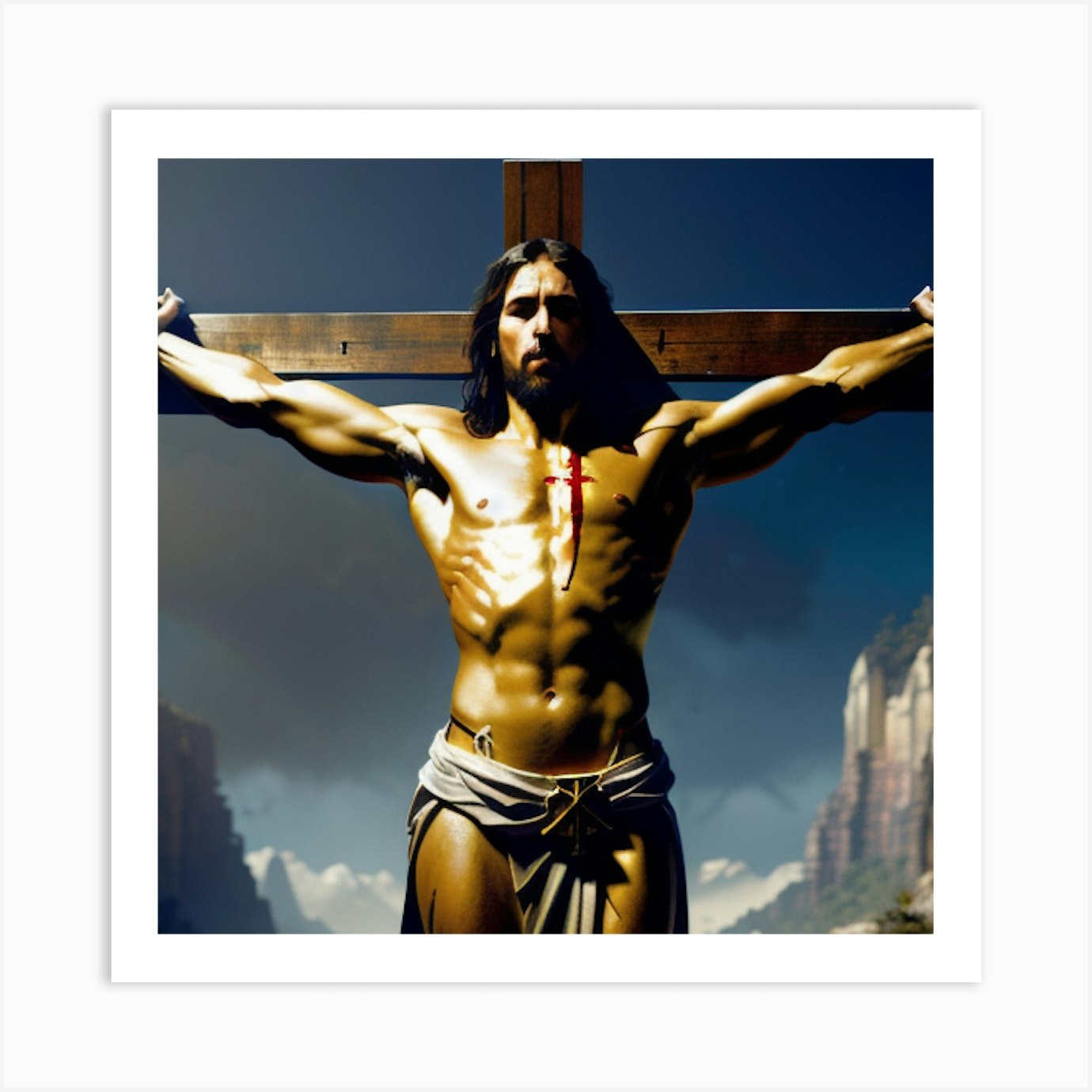 Bleeding and suffering Jesus, crucified to the cross, 