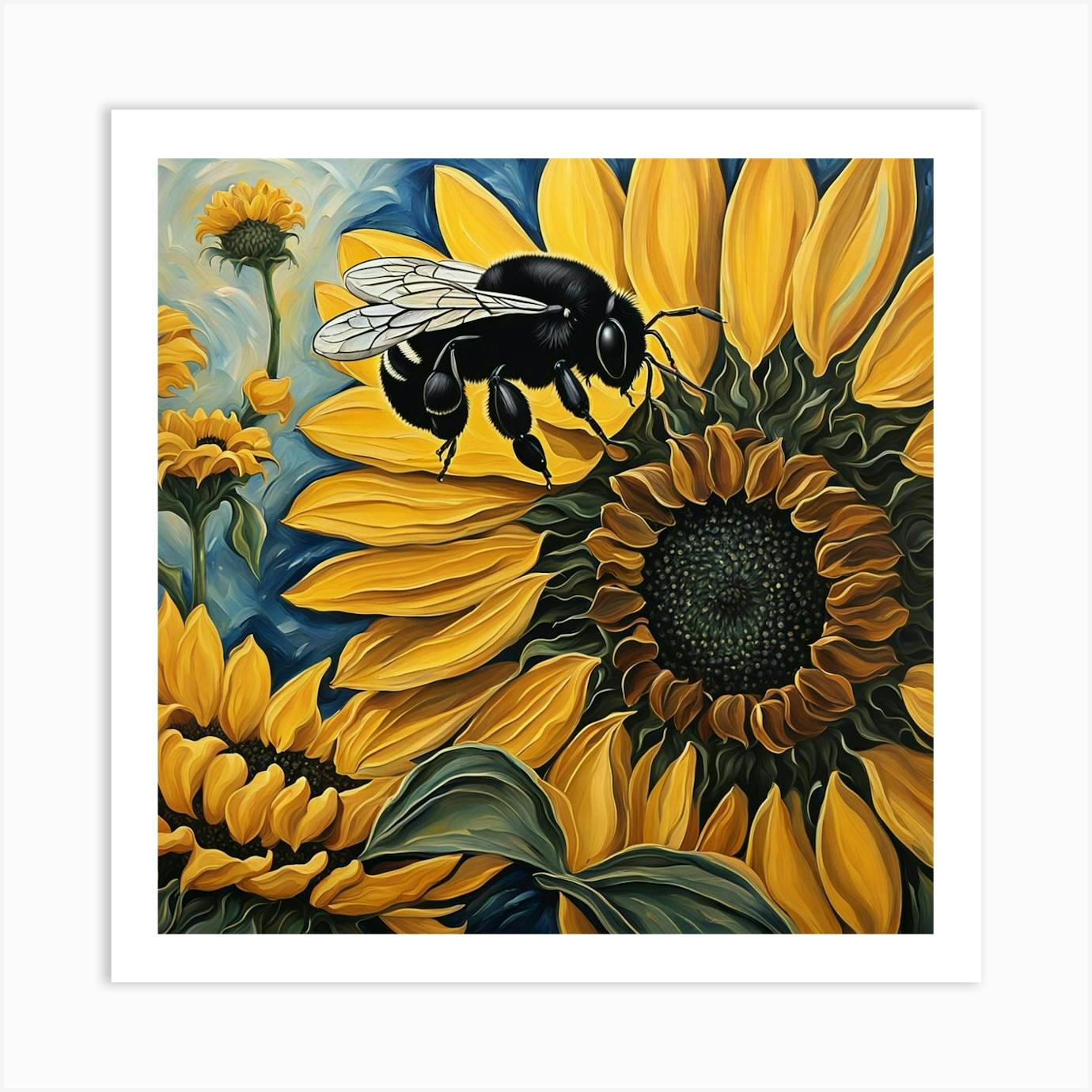 Sunflower Print Painting Bees Honeybees Floral hotsell Flower Archival Giclée Blooming Bee Honeybee