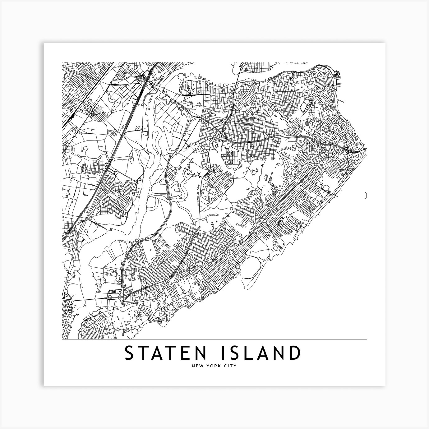 Staten Island White Map Square Art Print by multipliCITY - Fy