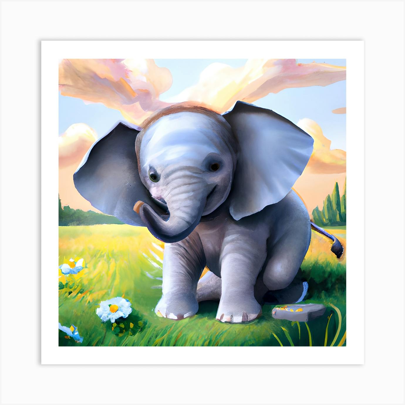 Red Blue White deals Elephant Mom Baby Illustrated Art Piece Work Black Wooden Frame