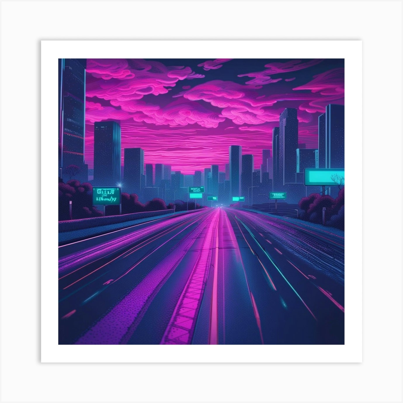 Neon Cityscape Art Print by NerdyNerak - Fy