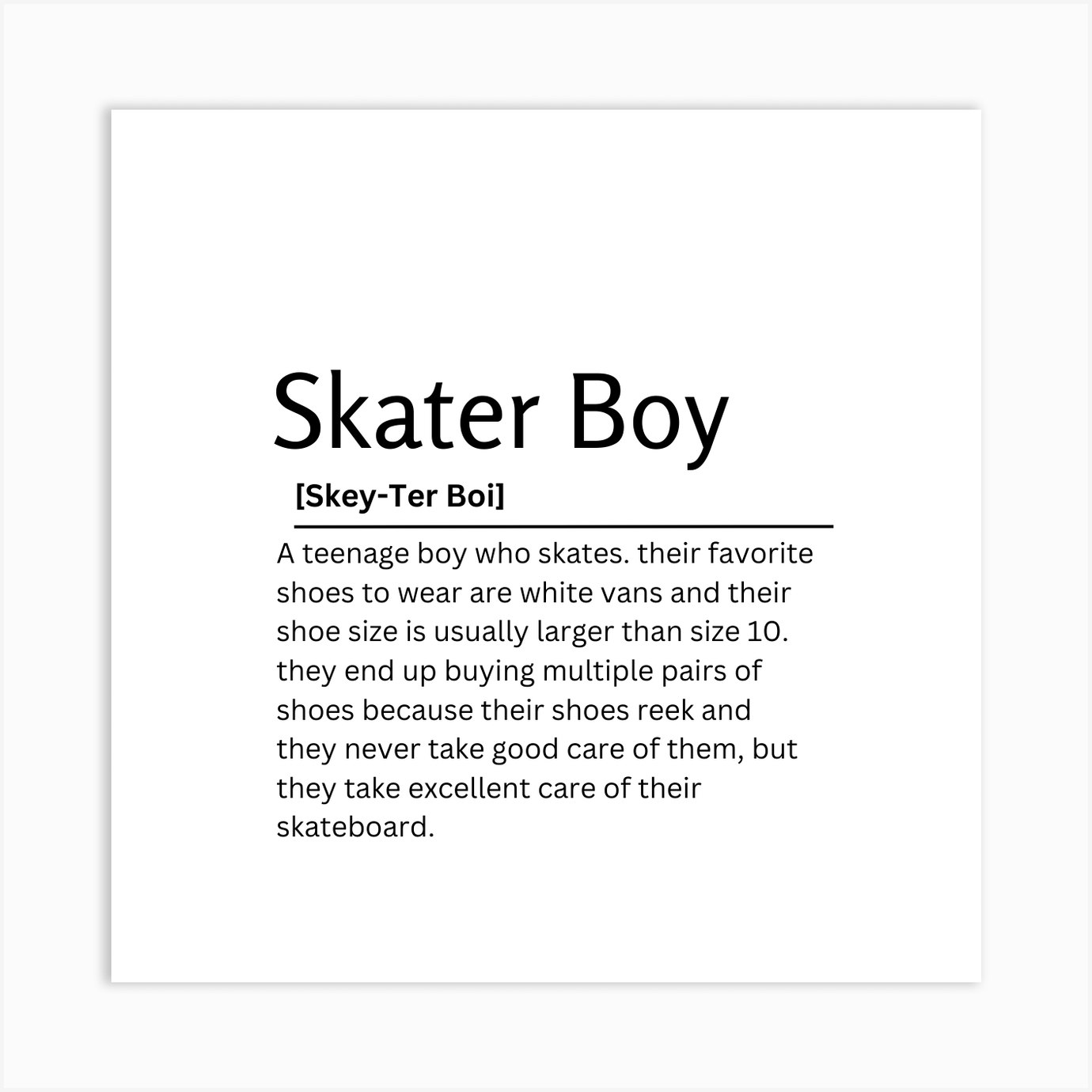 Skater Boy Dictionary Definition Funny Quote Art Print Art Print by
