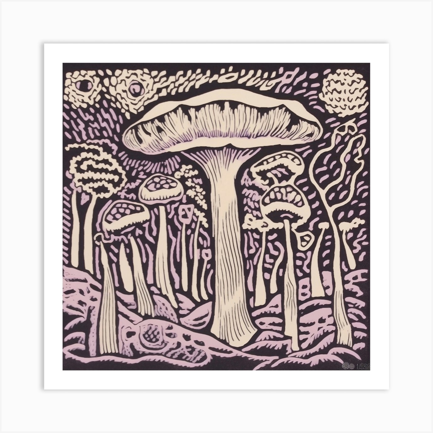 Mushroom Woodcut Purple 10 Art Print By Enchanted Prints - Fy