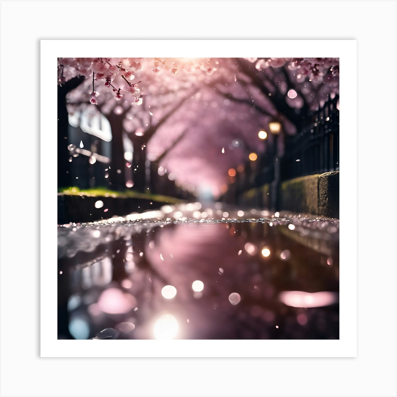 Avenue of Cherry Blossom Trees on a Rainy Evening Art Print by NicolaF - Fy