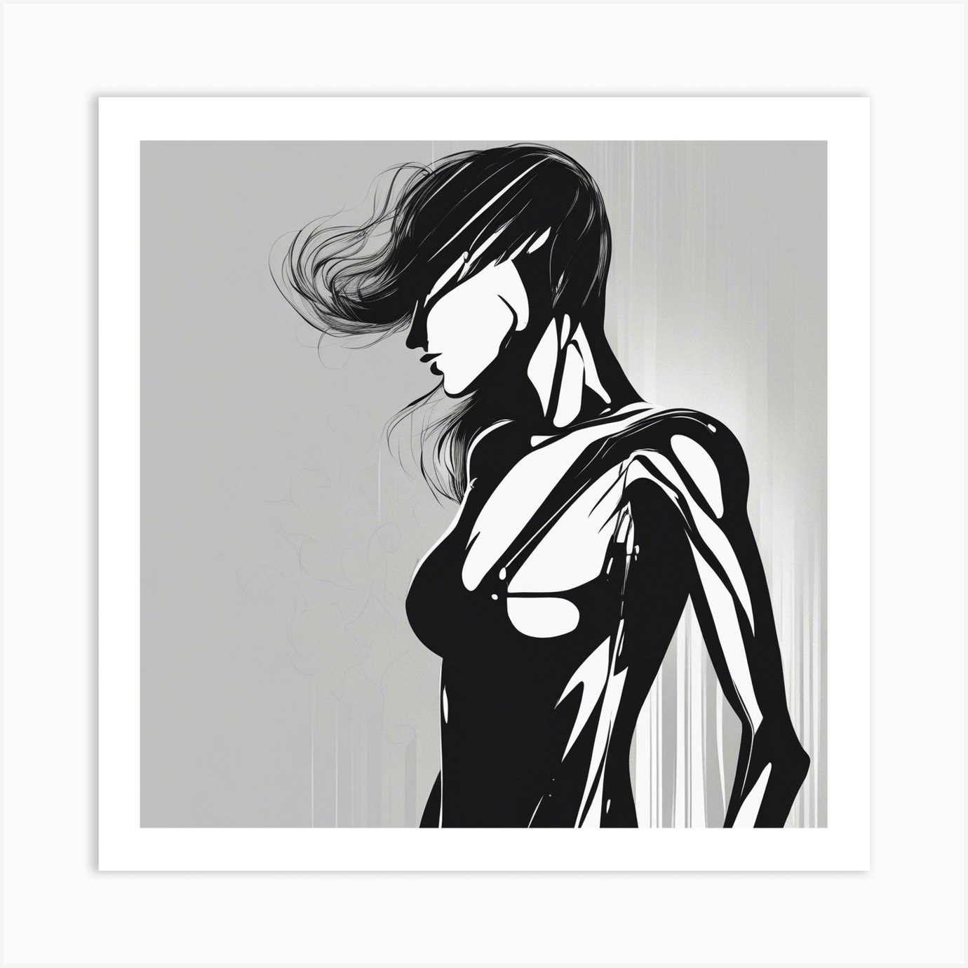 Negative Space Comic Art, Fierce Heroine, Silhouette, Black And White 