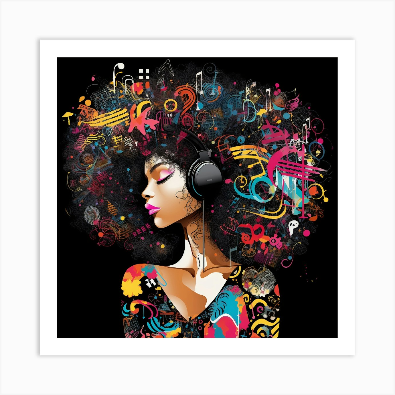 Afro Girl With Headphones 3 Art Print by Bella Luna - Fy