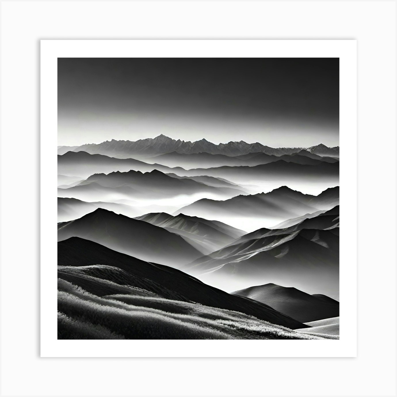 Black And White Mountain Landscape 14 Art Print by Noctarius - Fy