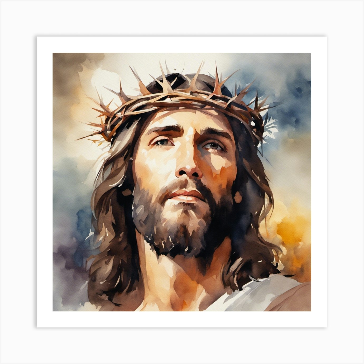 Jesus With Crown Of Thorns Art Print by All Elite Artistry - Fy