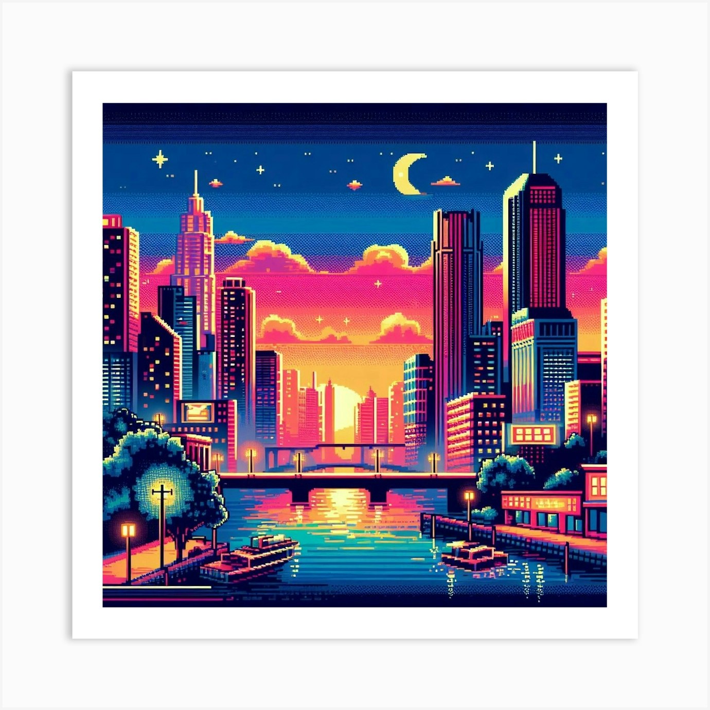 8-bit city skyline Art Print by James Hosie - Fy