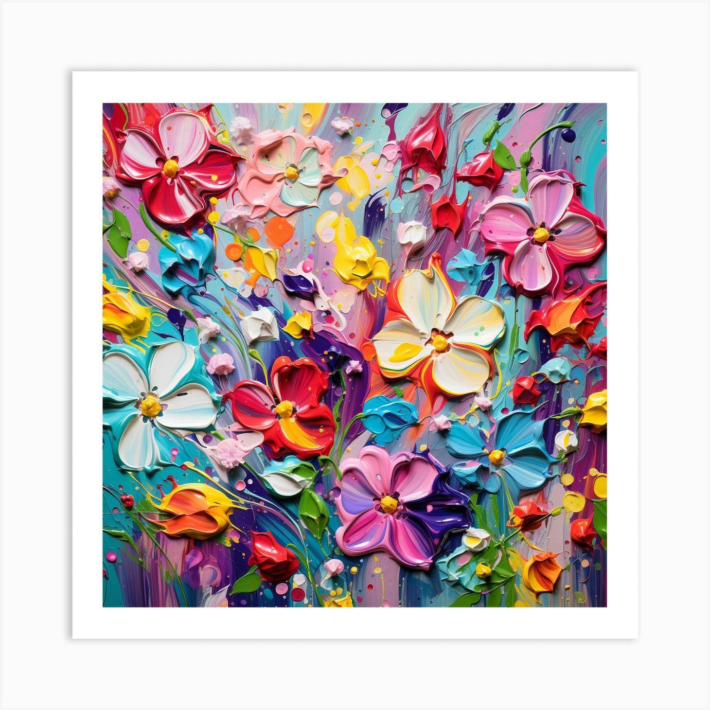 Colorful flower print for a modern home, flower art. Abstract Floral LARGE PRINT Pink, Aqua and Orange shops painting, multiple sizes available