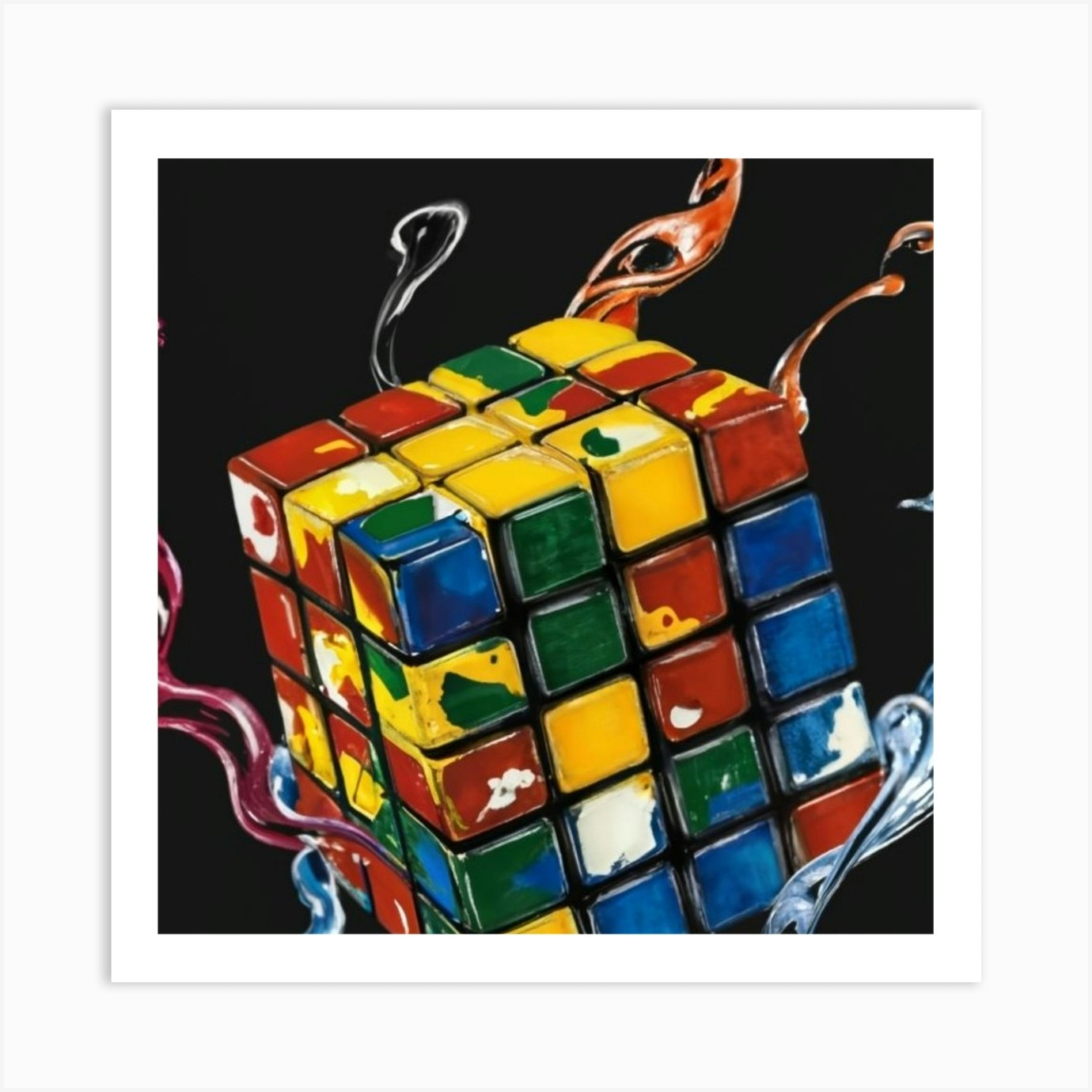 Colorful Rubiks Cube Dripping Paint 13 Art Print by Hasnany 33 - Fy