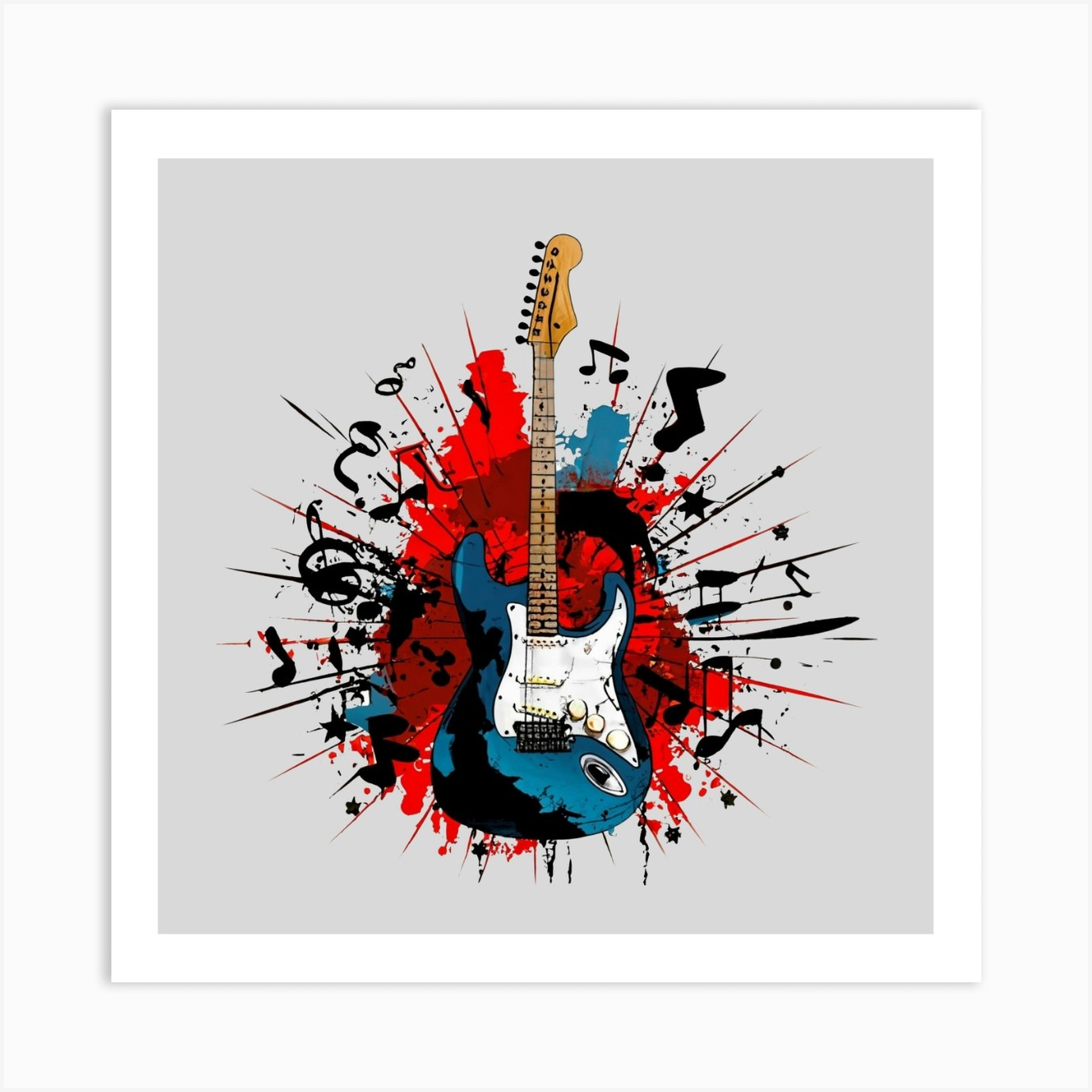 Electric Guitar With Music Notes Art Print by The Artful House - Fy