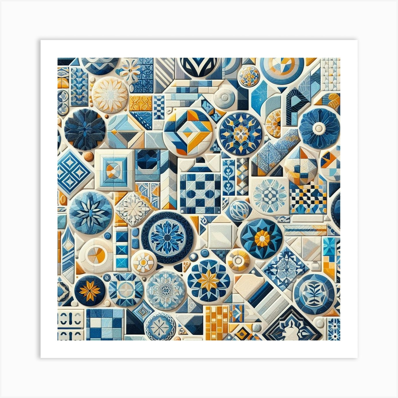 Tile Art A Colorful and Varied Collage of Tiles with a Mediterranean Style Art Print by Chaotic