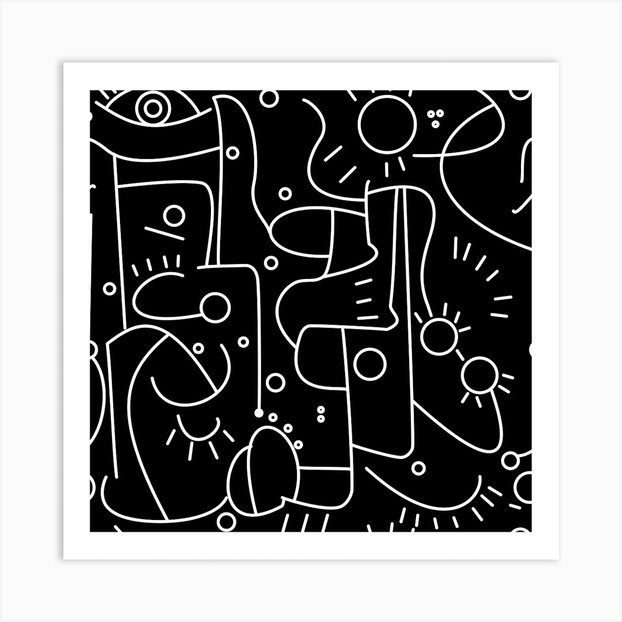 90s Geo Black And White Square Canvas Print by Genna Campton - Fy