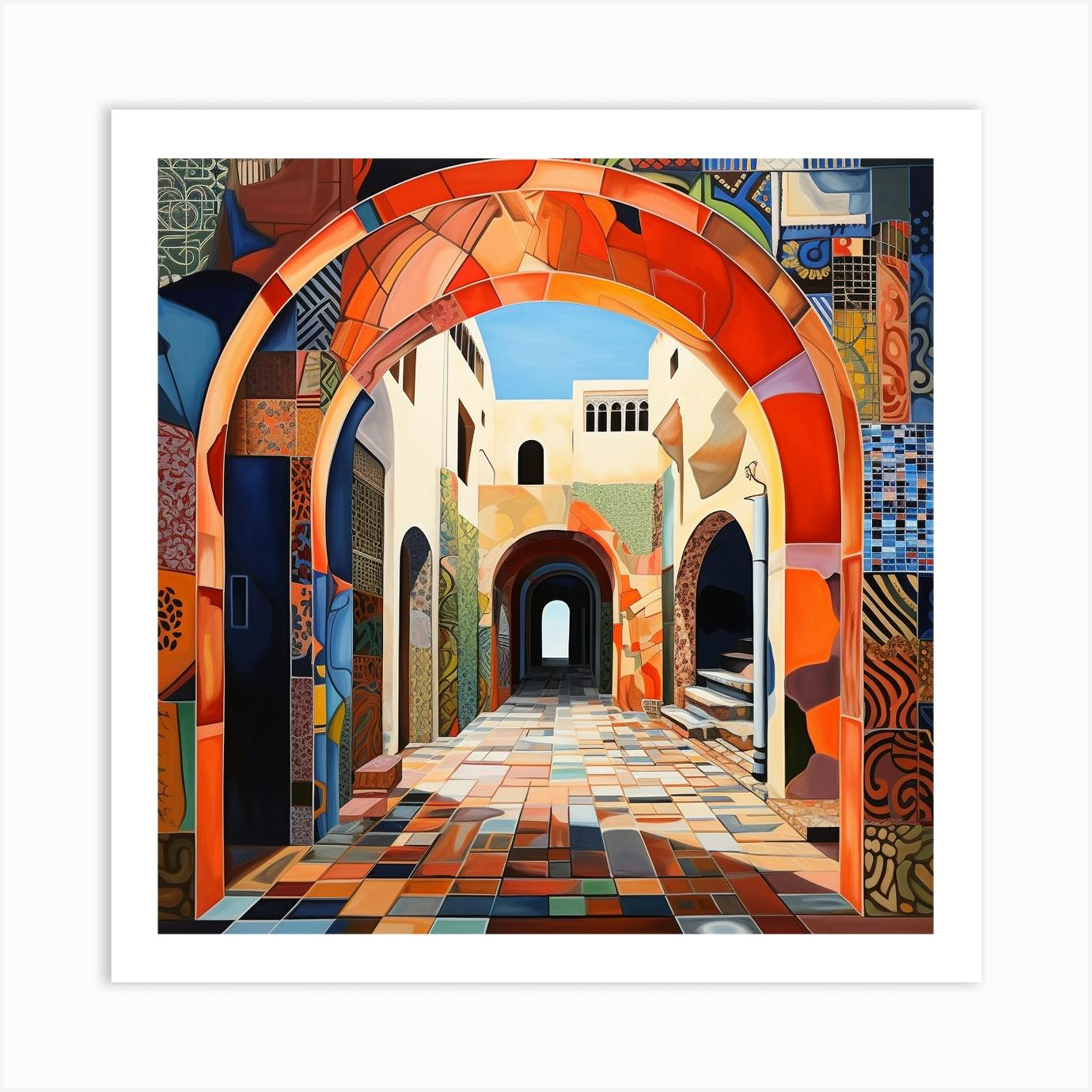 Bohemian Contemporary Art Print Moroccan Archways With Colourful Tiles And Patterns Art Print