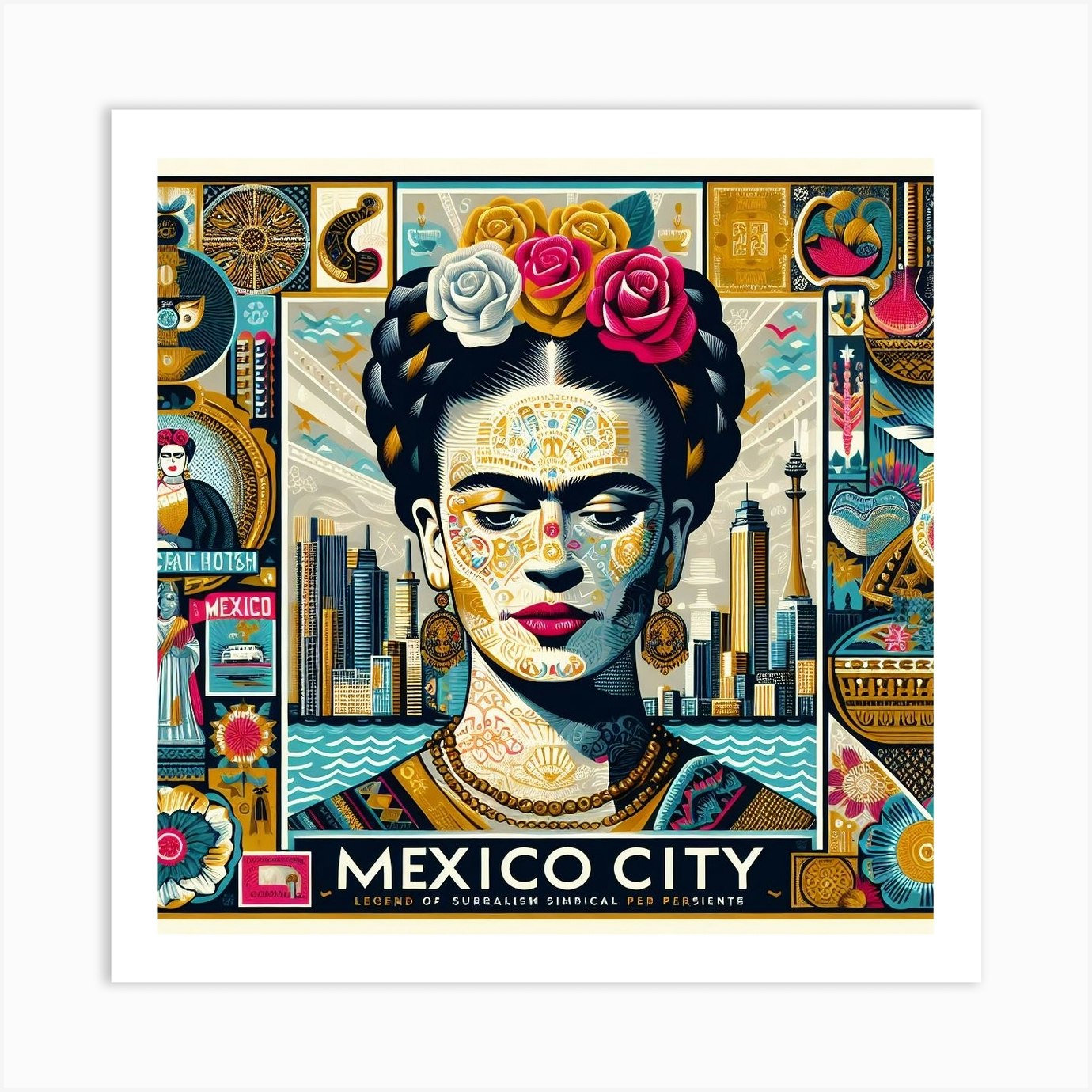 Frida Kahlo Mexico City Travel Poster Art Print by Chaotic - Fy