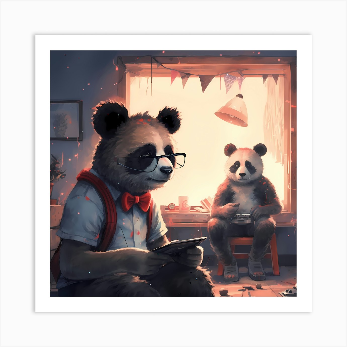 Gamer Pandas: Playful Duo Immersed in Video Games Art Print by ...