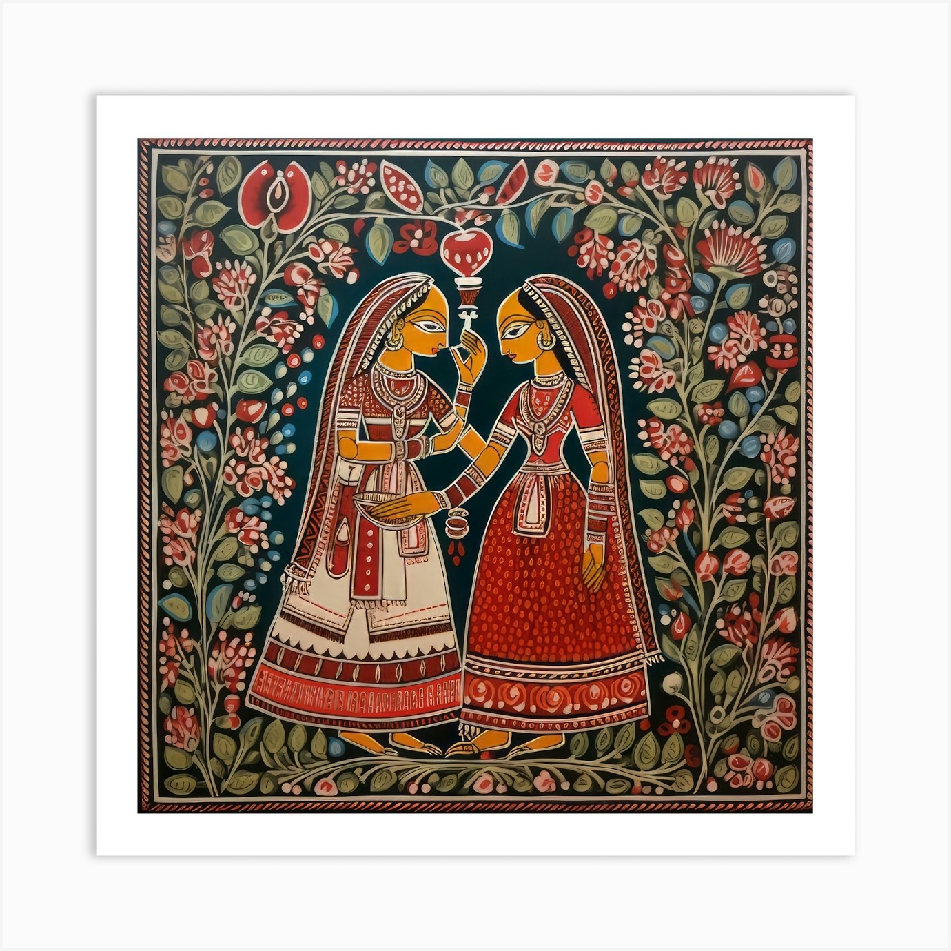 Traditional Painting, Oil On Canvas, Red Color 1 Art Print by artistai Fy