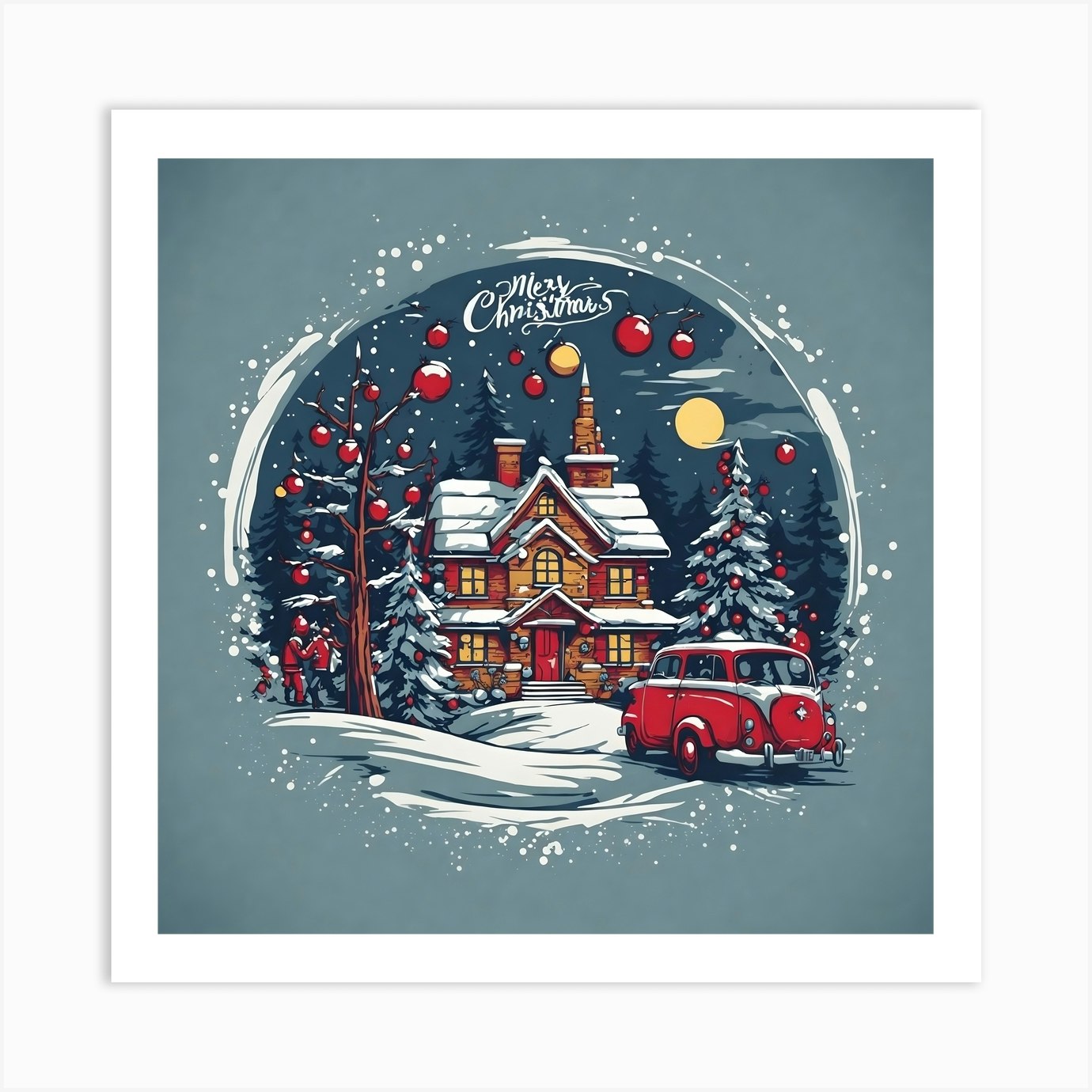 Snowy Christmas Night Art Print By Ishwar Creation Fy 