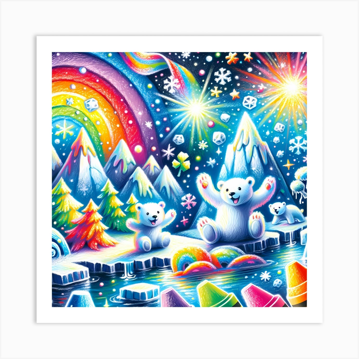 Super Kids CreativityPolar Bears In The Snow Art Print by luokeshenai Fy