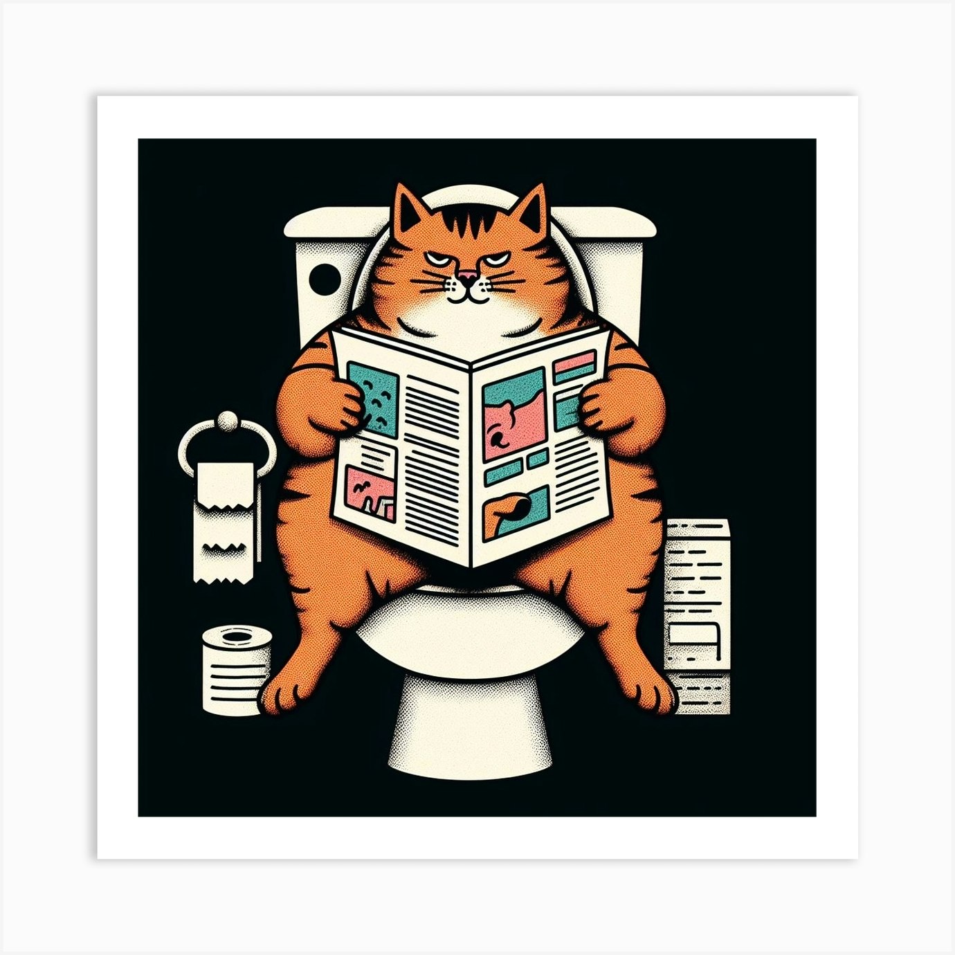 Cat Reading Newspaper 2 Art Print by DREAMERARTS Fy