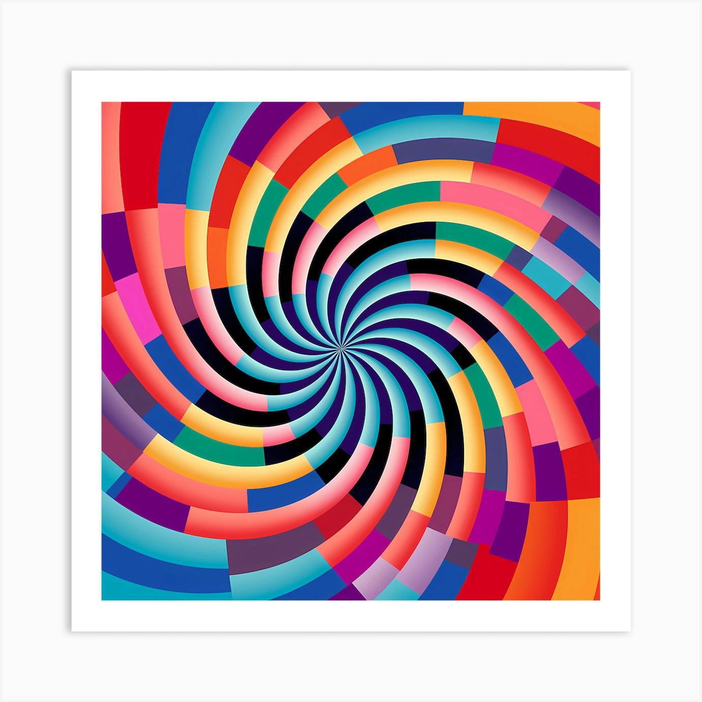 Bright Colour Spiral Optical Illusion Art Print by SMLThreads Fy