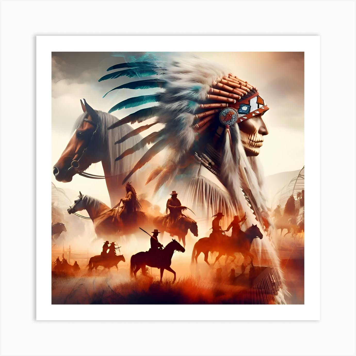 Two native american art popular prints on canvas