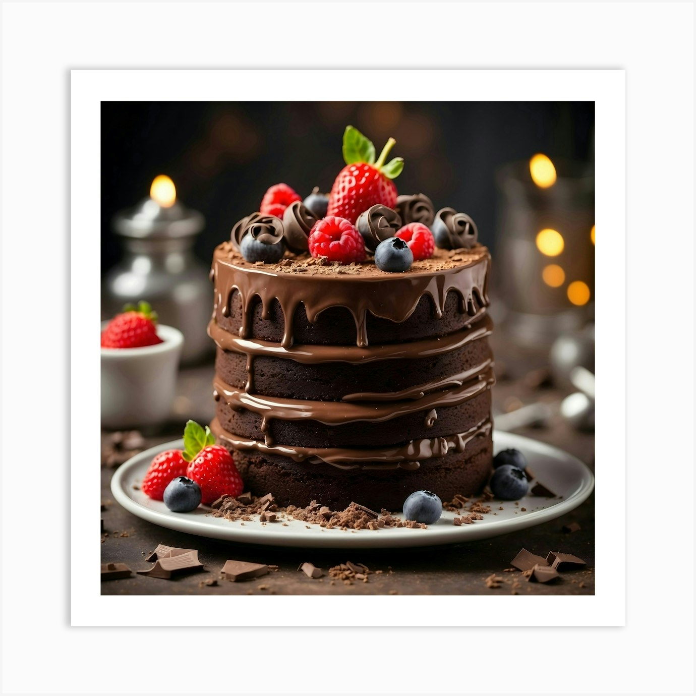 Chocolate Cake With Berries 3 Art Print By Ishwar Creation Fy 
