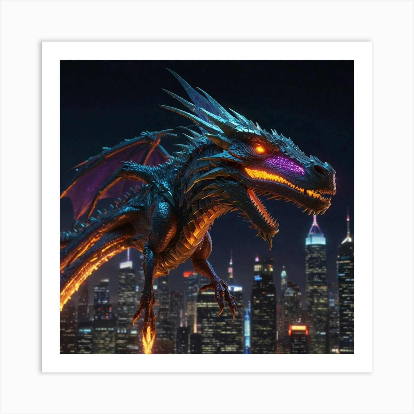 Dragon Flying In The Night Sky Art Print by FOTOPIA - Fy