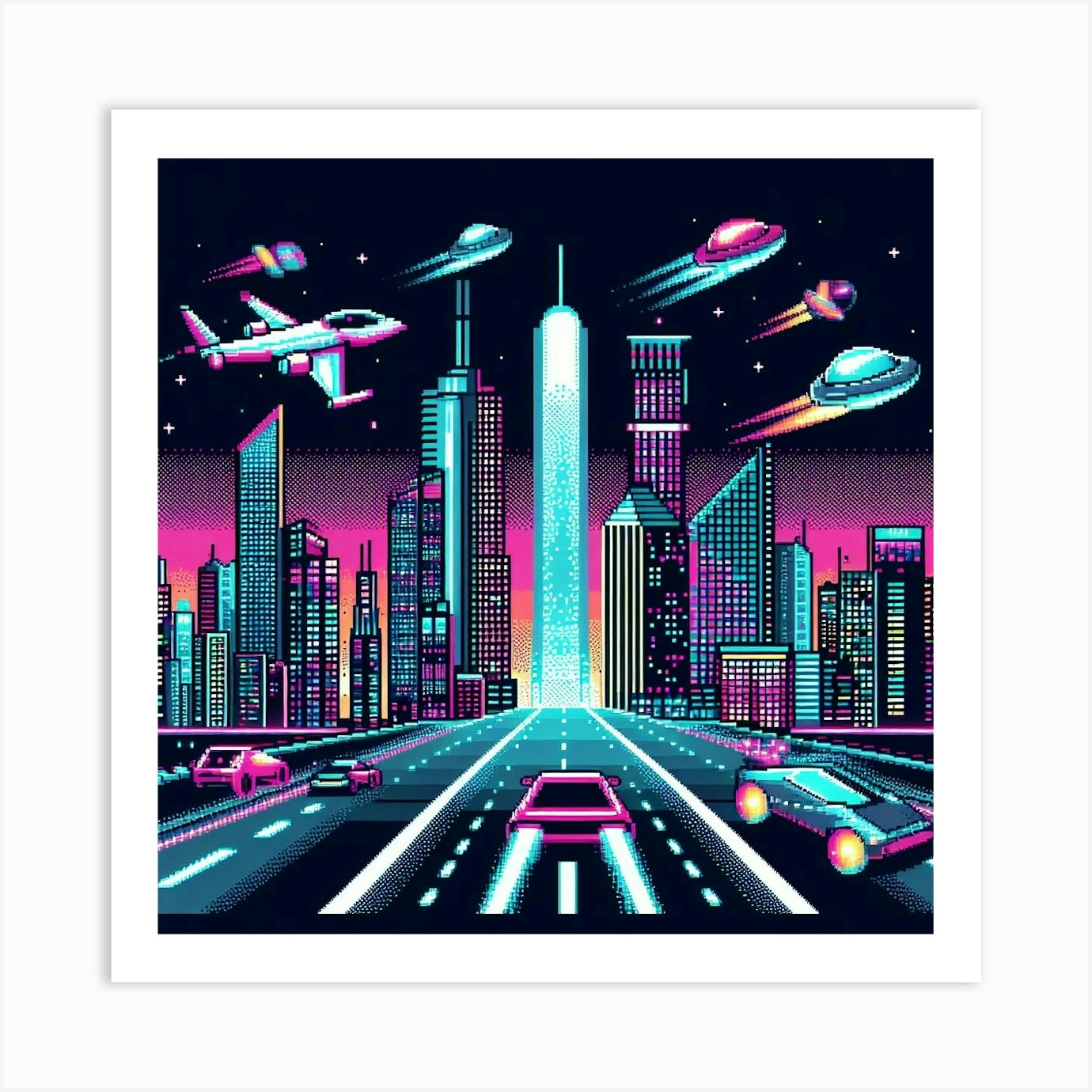 8-bit futuristic city Art Print by James Hosie - Fy