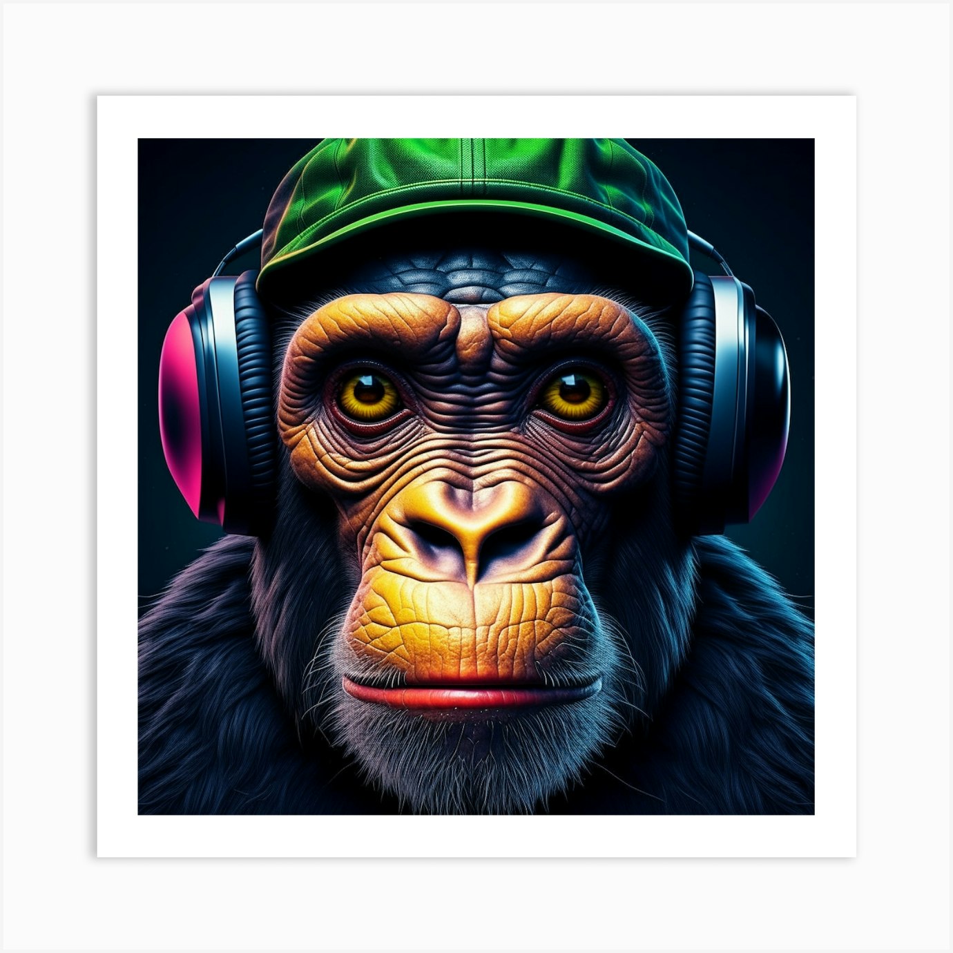 Chimpanzee With Headphones 1 Art Print by designedbyjosh - Fy