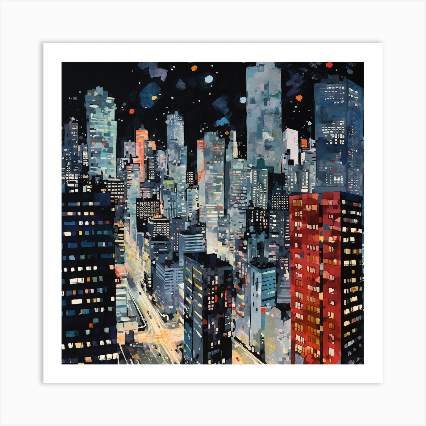 New York City At Night Art Print by Mechelle Flowers - Fy