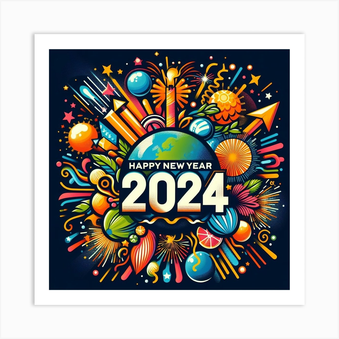 Happy New Year 2024 Art Print by FAYROUZ Fy