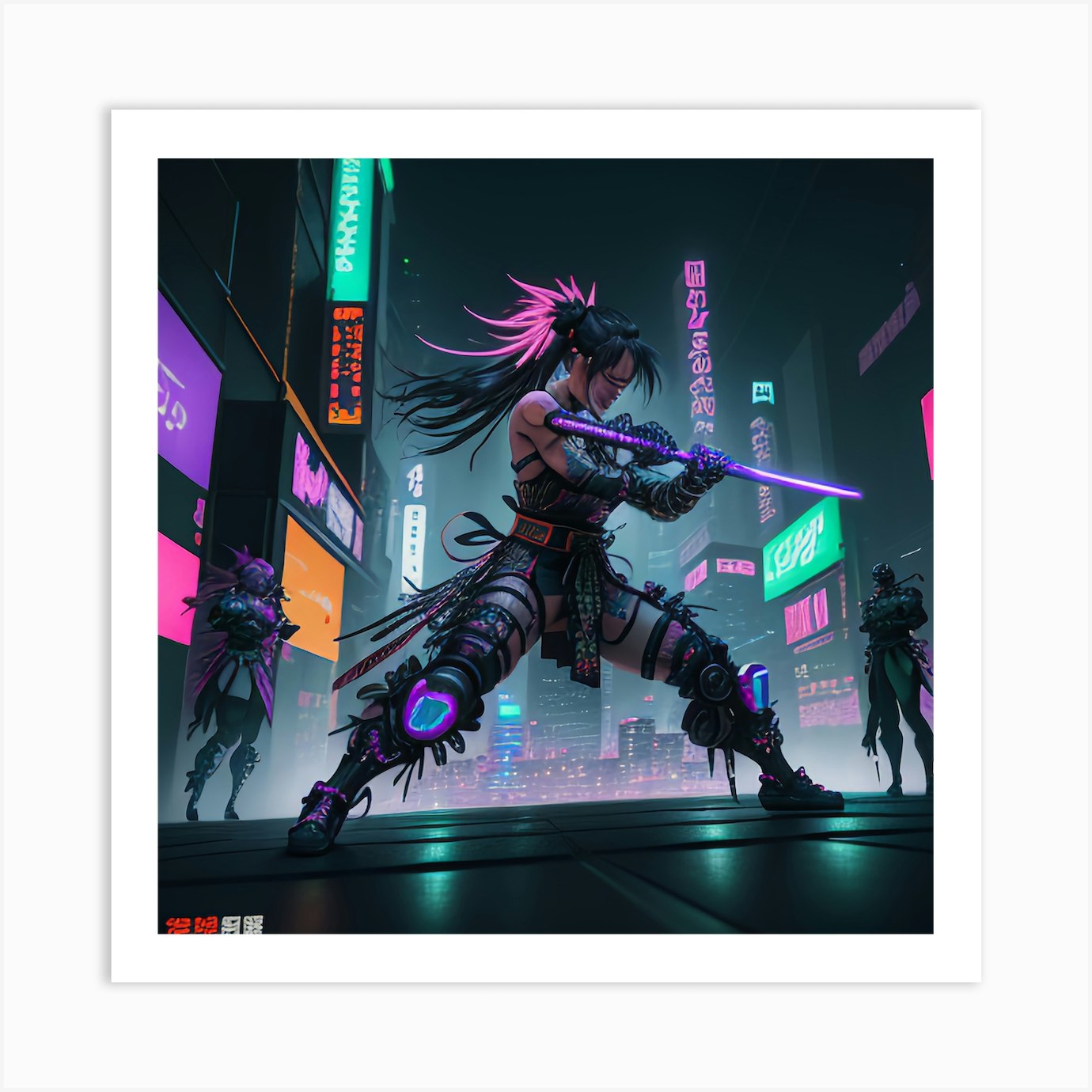 Cyberpunk Samurai In A Neon Lit Megacity Canvas Print By Yuyuarty   Fy