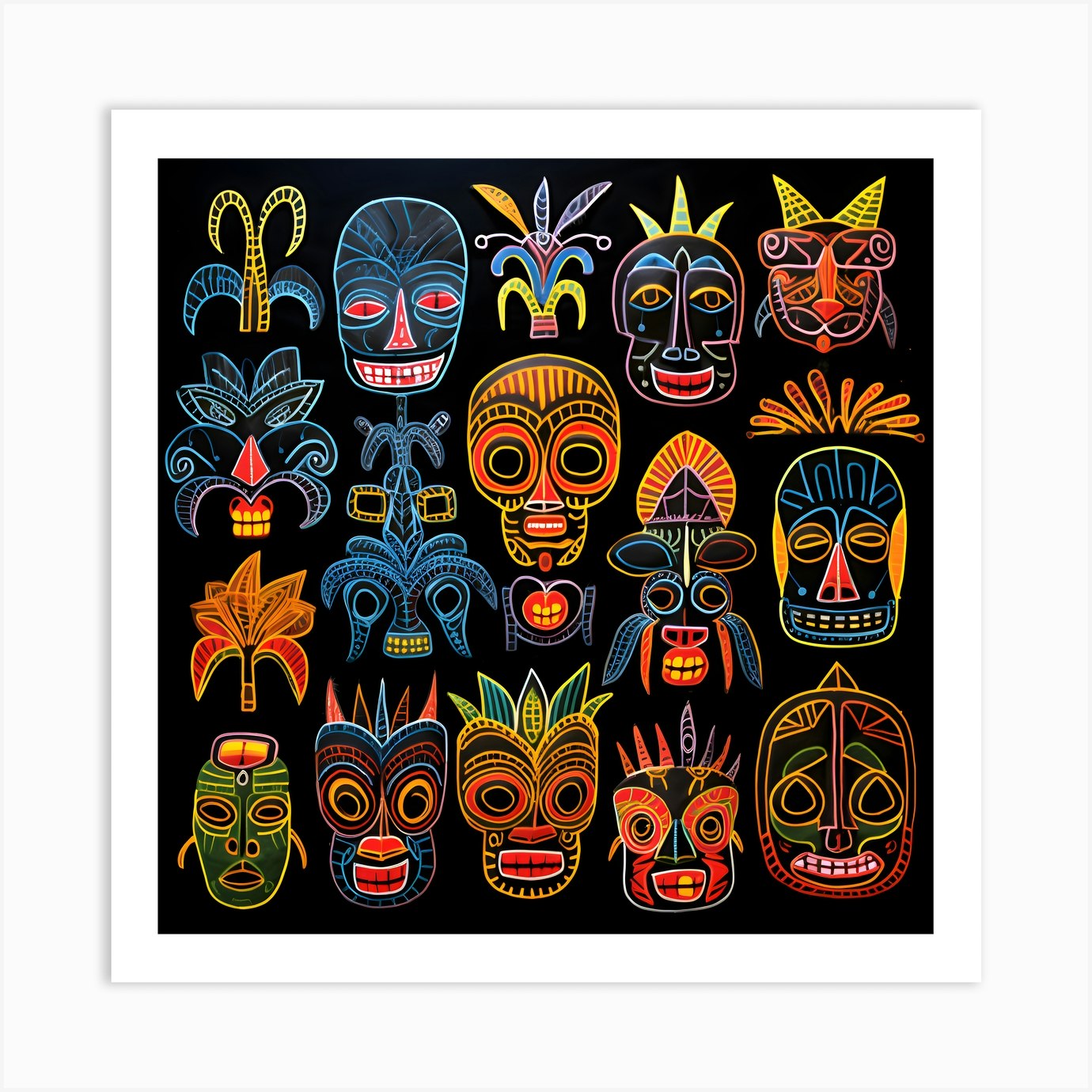 Set Of Colorful Masks Art Print by DigitalDoodle Fy