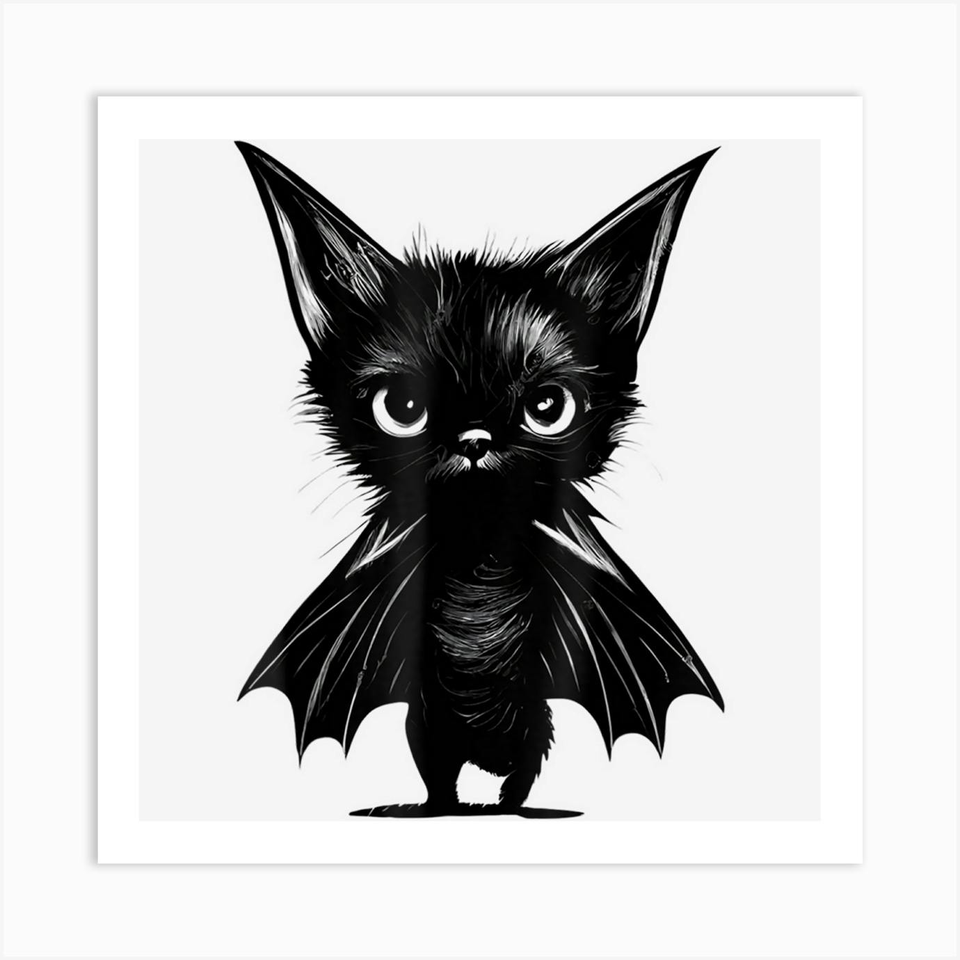 Halloween Black Cat Kitten In Bat Costume Scary Pet Art Print by MashArt Fy