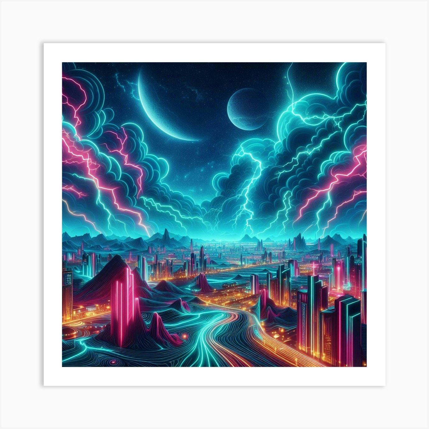 Neon Valley Surrounded by Electric Storms 1 Art Print by James Hosie - Fy