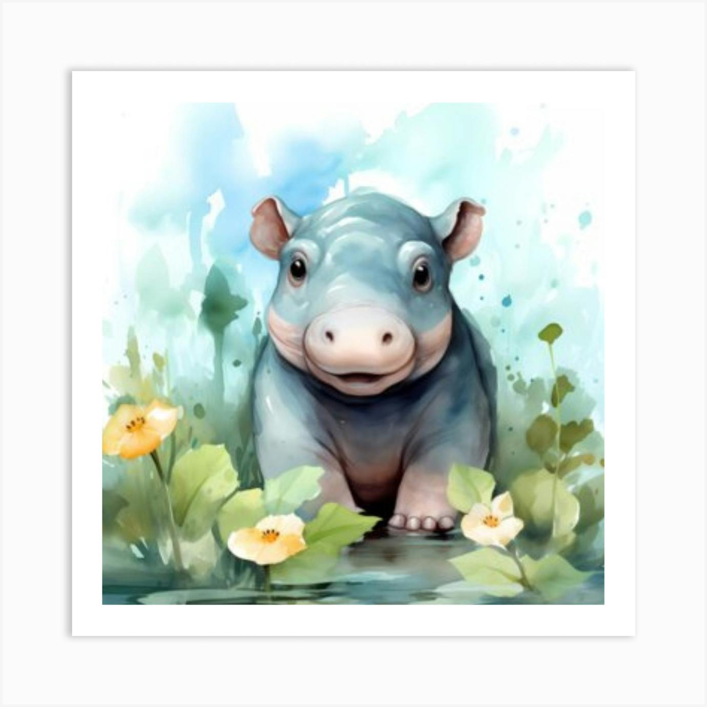 Happy high quality Hippos Gallery Canvas Wraps, Horizontal Frame