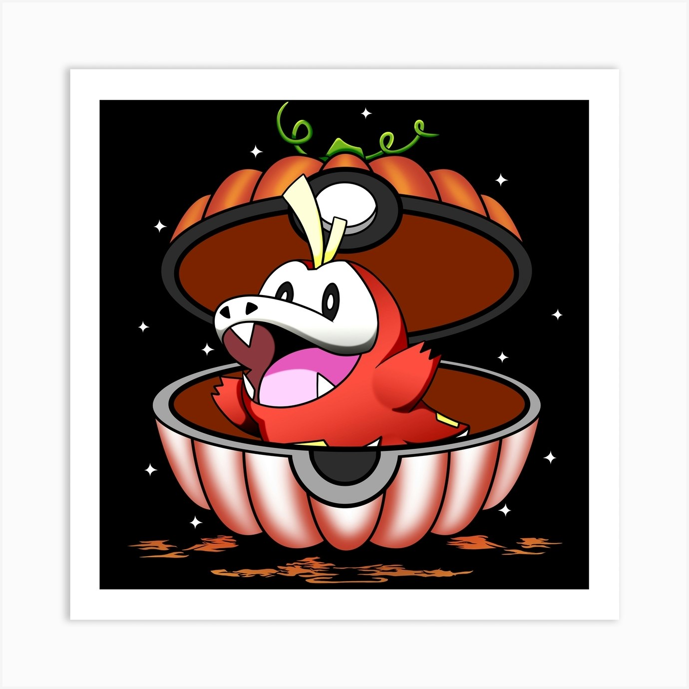 Fuecoco In Pumpkin Ball Pokemon Halloween Art Print By Qjojames Fy