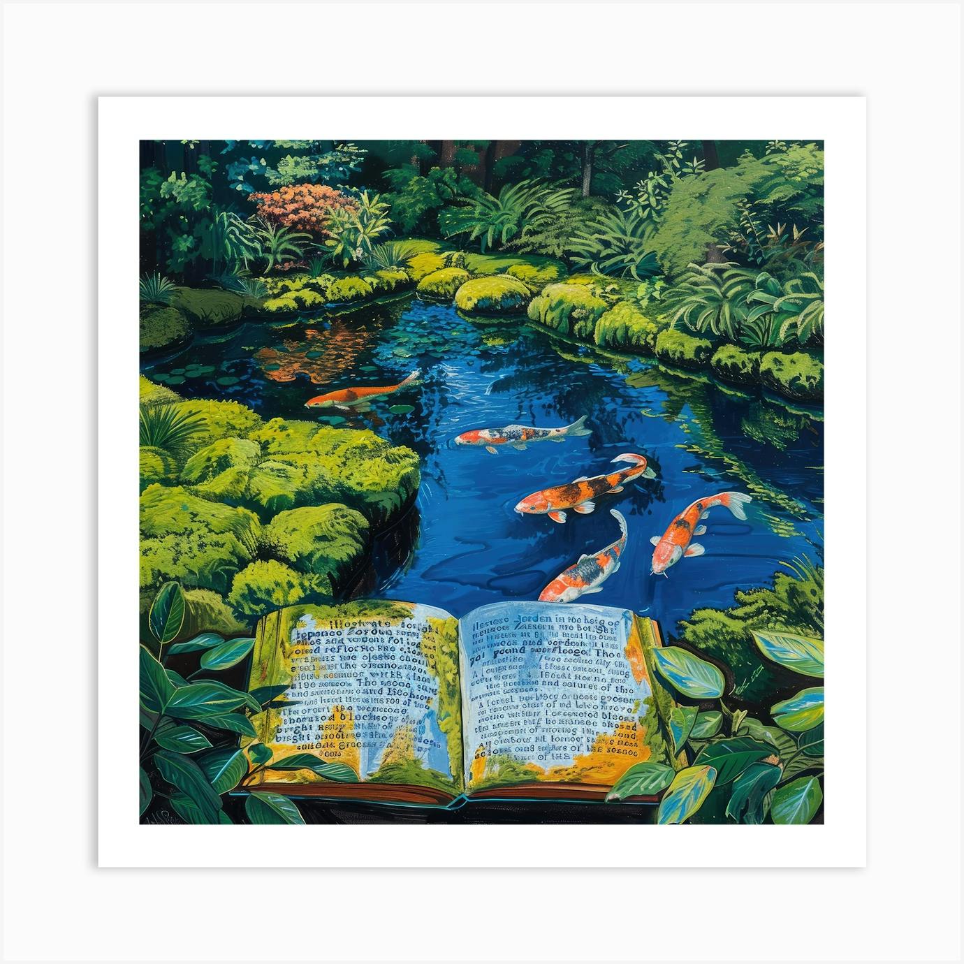 Summer Zen Japanese Garden Series In Style Of David Hockney