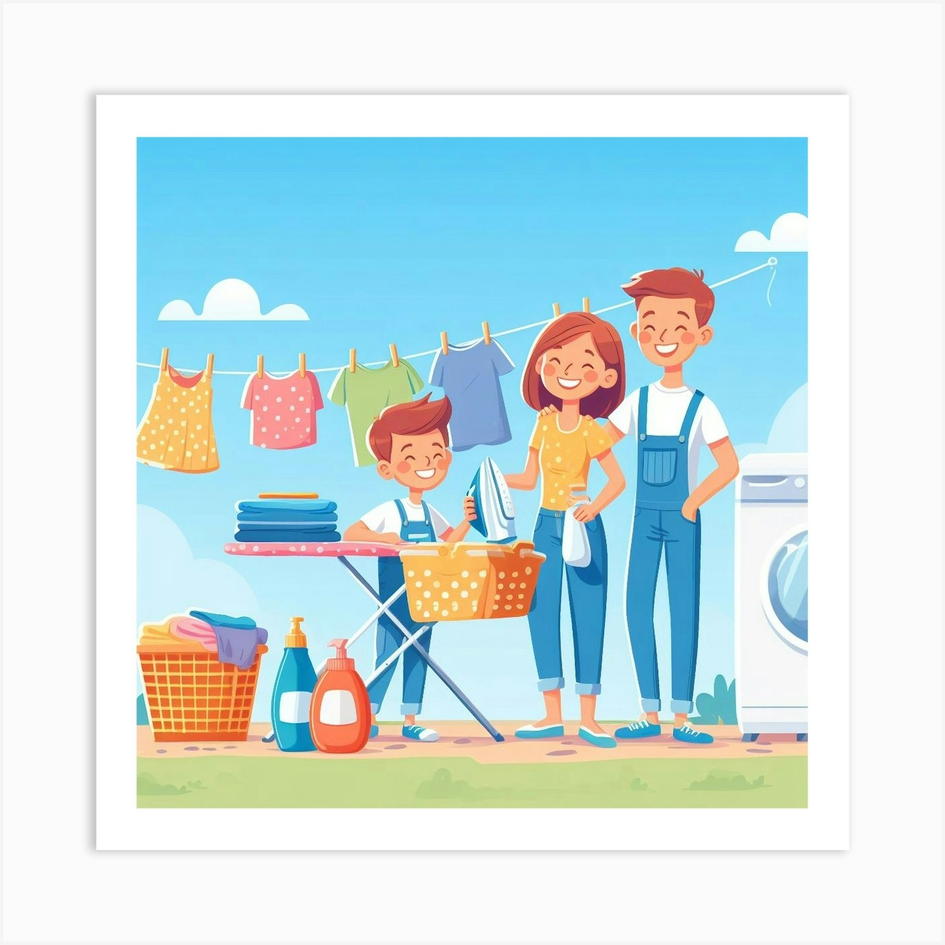 Family With Washing Machine And Clothes Art Print by MAKPK Fy