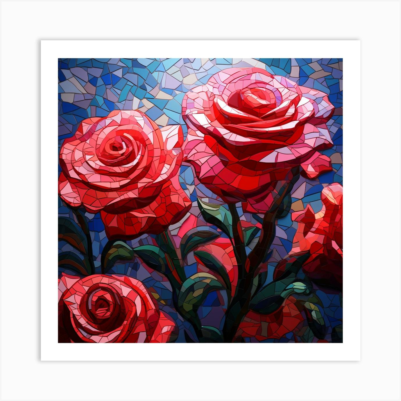 Red Roses On A Mosaic Background Art Print