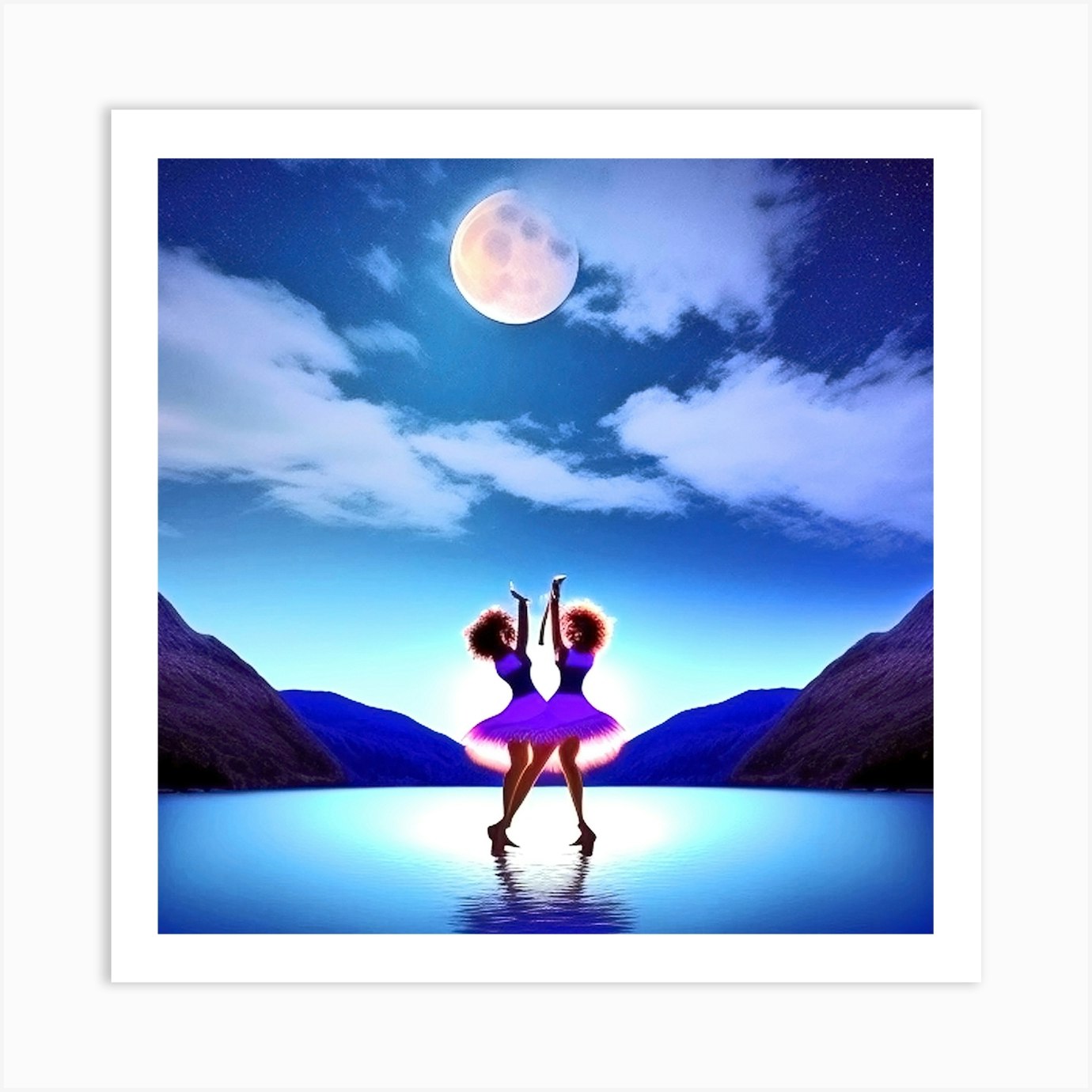 Two Ballerinas Dancing In The Moonlight Art Print By Mdsarts Fy 